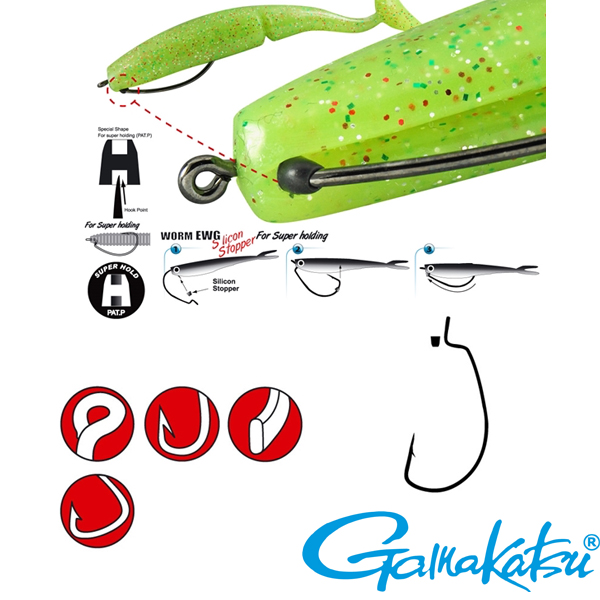 Gamakatsu Offset Worm EWG Hook with Silicone Stopper